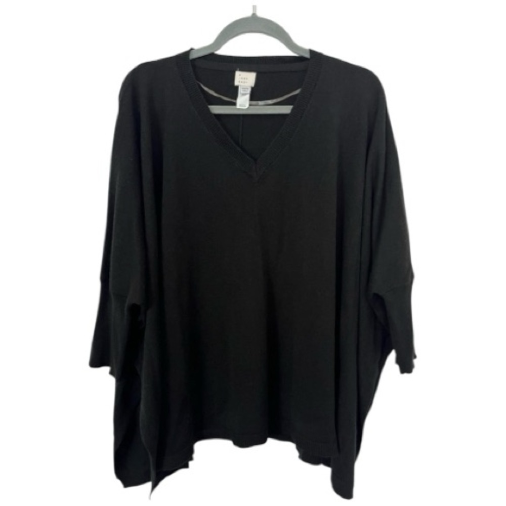A New Day Poncho Style Black V-Neck Sweater One Size Flowy Oversized Boho